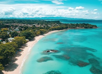 Canvas Print - Aerial View of a Tropical Beach with Crystal Clear Waters