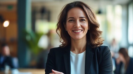 Happy mid aged business woman manager handshaking greeting client in office. Smiling female executive making successful deal with partner shaking hand at work standing at meeting table