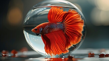 Wall Mural - Orange Betta Fish in a Glass Sphere.