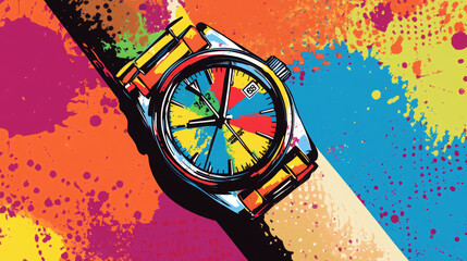 Wrist watch retro pop art 