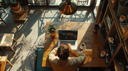 Sticker - Man Working on Laptop in Cafe