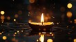 © Meow Creations - Floating Diya Candle with Bokeh Lights on Water. Concept of Diwali, Festival, Spirituality, and Serenity.