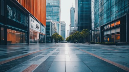 empty pavement and modern buildings in city