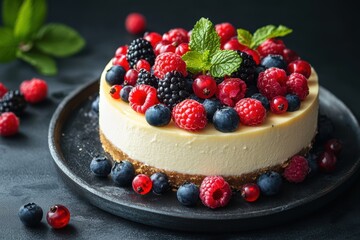 Wall Mural - upscale gluten-free cheesecake with fresh berries a luxurious and elegant dessert option concept