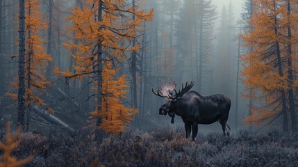 Canvas Print - Moose in Foggy Forest