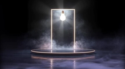 Wall Mural - Glowing Doorway with Hanging Lightbulb in Dark Room.  Seamless looping time-lapse 4k video animation background