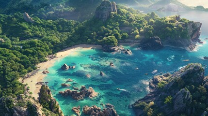 Poster - Aerial View of a Secluded Tropical Bay