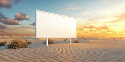 Vertical Blank White Billboard Mockup in Expansive Desert—Creating a Large Canvas for Advertising or Messaging.