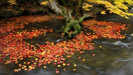 Wall Mural - river with autumn