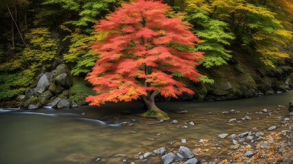 Wall Mural - river with autumn