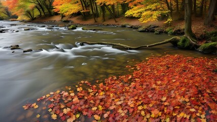 Poster - river with autumn