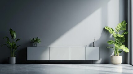 Wall Mural - Minimalist Interior Design with Grey Walls and White Cabinet