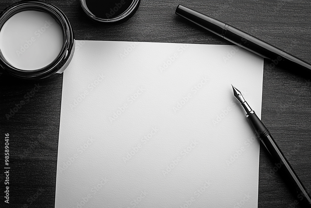 blank white paper mockup with pen and ink on a table generated by AI ...