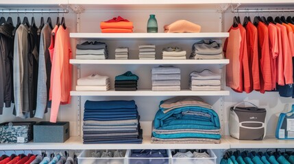 Canvas Print - Organized Closet with Folded Clothes and Hanging Garments