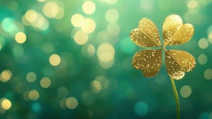 The golden four leaf clover shines brightly