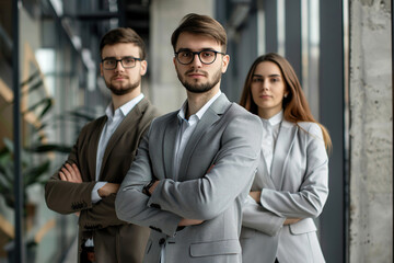 Wall Mural - Successful business IT team posing in modern office