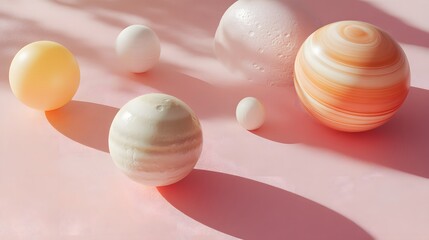 Wall Mural - Abstract composition of pastel spheres on pink background