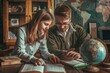 © Fotograf - A man and a woman sitting together, both looking at the same book