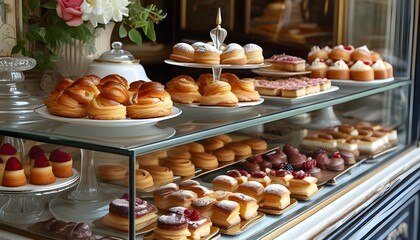 Wall Mural - Charming French patisserie featuring vintage storefront, elegant glass display, and tempting selection of artisanal pastries