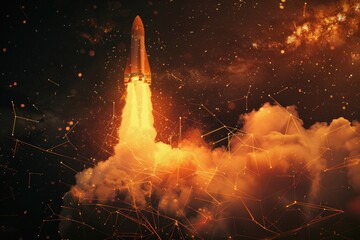 Wall Mural - a space shuttle blasts off into the sky leaving a trail of smoke and flames behind