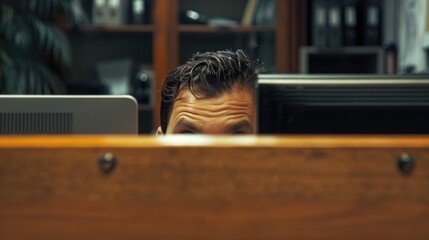 Wall Mural - A person sitting in front of a computer screen, focused on the task