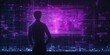 © Kamonwan - A futuristic figure stands in front of a vibrant digital display, immersed in advanced technology and digital landscapes.