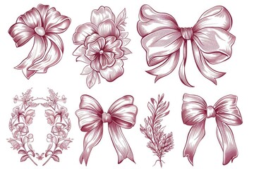 Sticker - A collection of colorful bows and flowers arranged on a white background