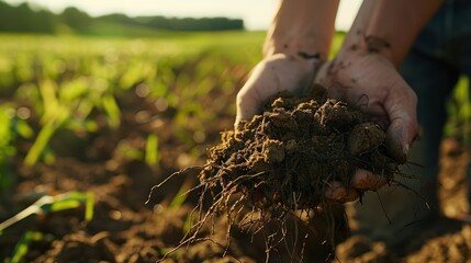 Canvas Print - Hands Holding Soil in a Field