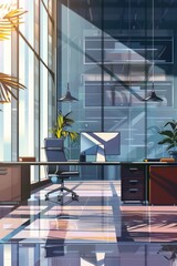 Wall Mural - A simple office space with a desk and chair