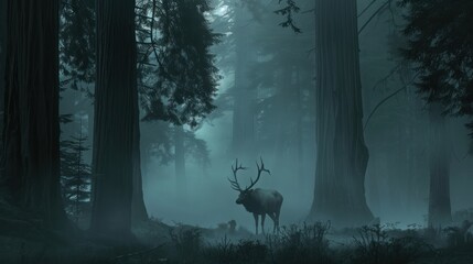 Canvas Print - Majestic Elk in the Misty Forest