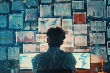 Wall Mural - A person sitting at a desk with a computer, ideal for use in office or technology-related contexts