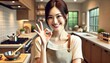 ©  A-photos - キッチンでエプロンを着てOKマークをする笑顔の女性