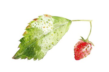 Fresh strawberry surrounded by a leaf, perfect for food or still life photography