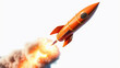 © Odisdca - Cohete naranja despegando, sobre un fondo blanco.