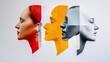 © Sanwa - Faces of Change - Exploring Identity Through Color and Form, a colorful collage of cut-out faces representing different aspects of identity.