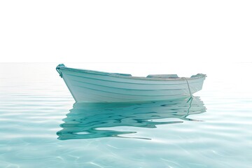 Sticker - A small white boat floats on the surface of a calm body of water