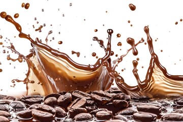 Poster - A close-up shot of coffee beans with a small amount of liquid spilled on them