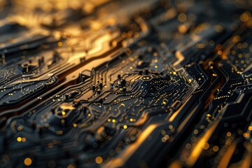 Wall Mural - A detailed view of a computer circuit board with various components and wiring