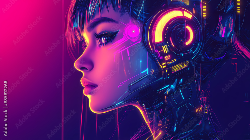 Futuristic portrait of a young beautiful girl from the future. space ...