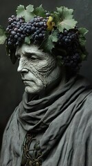 Wall Mural - A Portrait of Time: An Aged Man with a Crown of Grapes