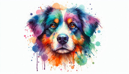 Wall Mural - portrait of beautiful face of dog in splash watercolor art design in white background