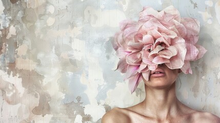 Poster - A woman wearing a pink flower on her head, simple and elegant