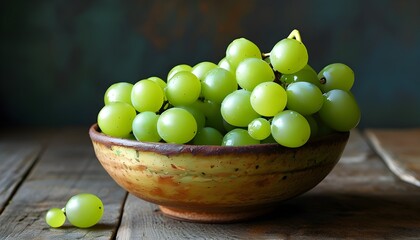 Canvas Print - Fresh Green Grapes Displayed in a Charming Rustic Bowl