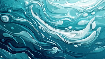 Poster - Abstract Fluid Waves in Aqua and Turquoise Tones