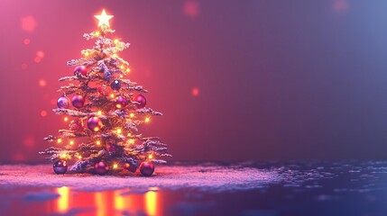 Wall Mural - Xmas tree, decorated with lights and ornaments on isolated background. Festive event with tradition ambience.