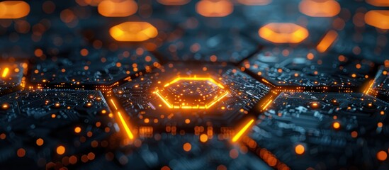 Wall Mural - abstract technology background with glowing hexagons