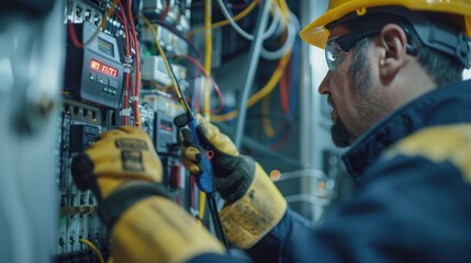 Poster - Electrician Working on Electrical Panel