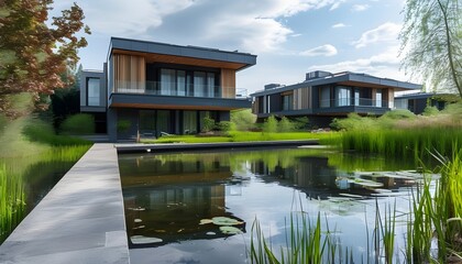 Wall Mural - Contemporary Architectural Design Embracing Tranquil Waterside Landscape