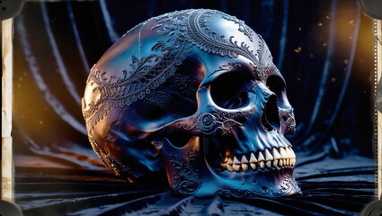 A dark, gothic skull with intricate details, hauntingly beautiful in its unique and diverse design