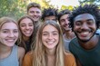 © Visual Sameer - Happy group of multiethnic young friends - Diverse people smiling at camera outdoors - Community and unity people concept, Generative AI